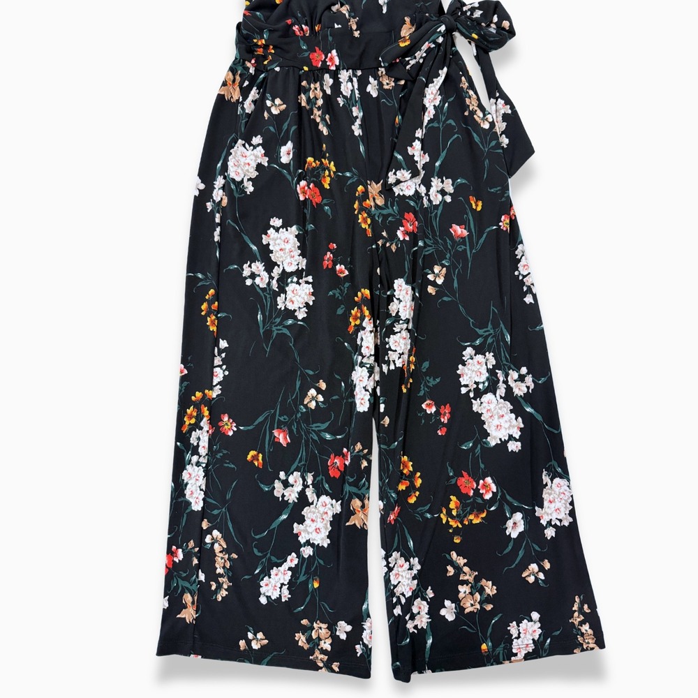 Kaileigh Rica Knit Crop Floral Jumpsuit Black Wide Leg Small Cottagecore Boho - Picture 5 of 8